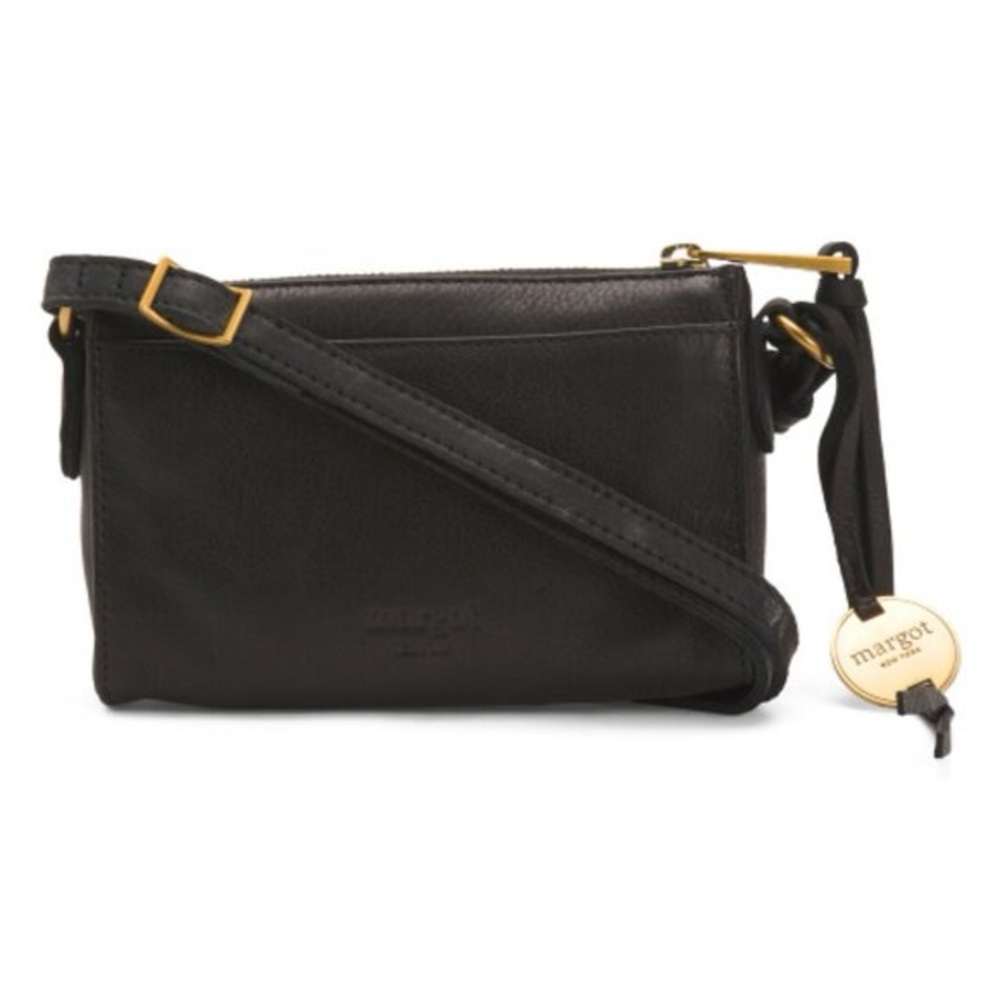 MARGOT Black Made In Usa Leather Aiden Wallet With Adjustable Strap